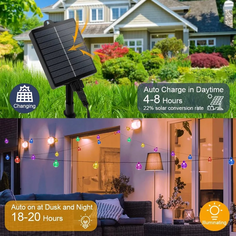 AUAUY Solar Lichtketting Buiten 7M 50 LED 8 Modi IP65 Balkon Tuin — foto 4
