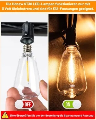 HCNEW 25 Stuks E12 ST38 Solar LED Lampen 2700K Warmwit 1W 3V — miniatuur 3