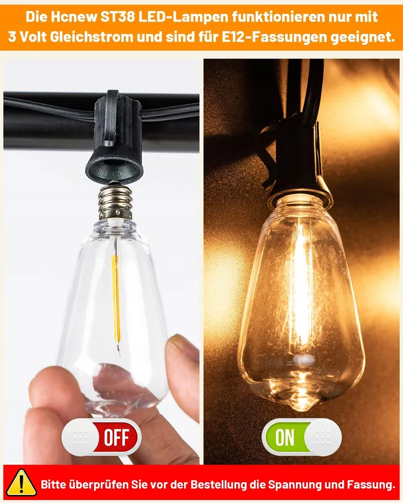 HCNEW 25 Stuks E12 ST38 Solar LED Lampen 2700K Warmwit 1W 3V — foto 3