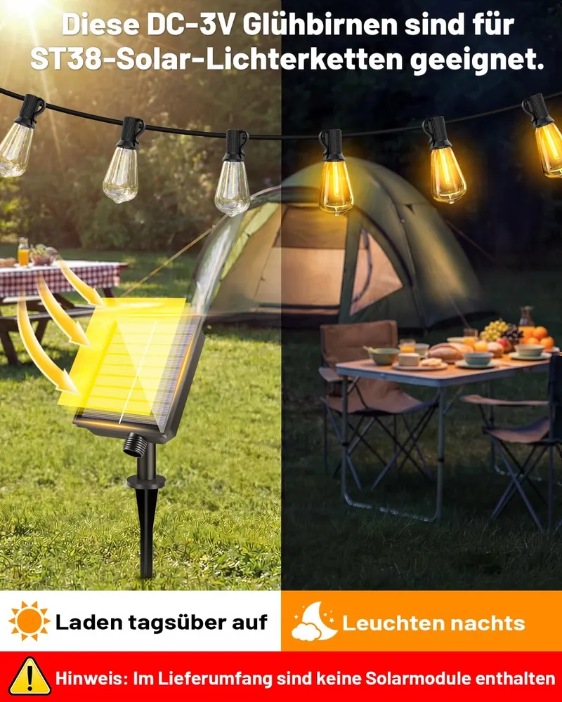 HCNEW 25 Stuks E12 ST38 Solar LED Lampen 2700K Warmwit 1W 3V — foto 4