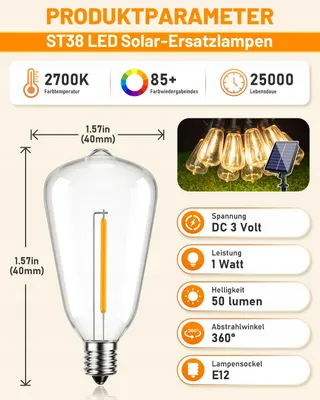 HCNEW 25 Stuks E12 ST38 Solar LED Lampen 2700K Warmwit 1W 3V — miniatuur 2