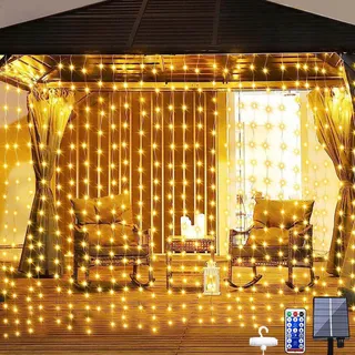 DEKOFUN Solar LED Lichtgordijn 3x3M Buiten Balkon Tuin — miniatuur 1