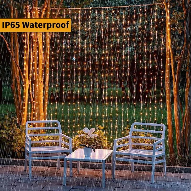 DEKOFUN Solar LED Lichtgordijn 3x3M Buiten Balkon Tuin — foto 6