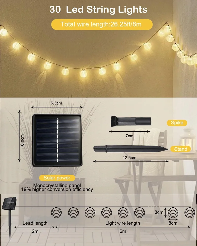 AFAIUP Solar LED Lampionnen 8M 30 LED Tuin Balkon — foto 2