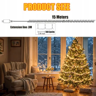 AEBECHUN LED Lichtsnoer 15M 150 LED Kerst Afstandsbediening Waterdicht — miniatuur 6