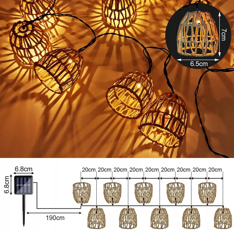 YEAHBOOM 10x LED Solar Lampjes Rotan Buiten Balkon Tuin — foto 2