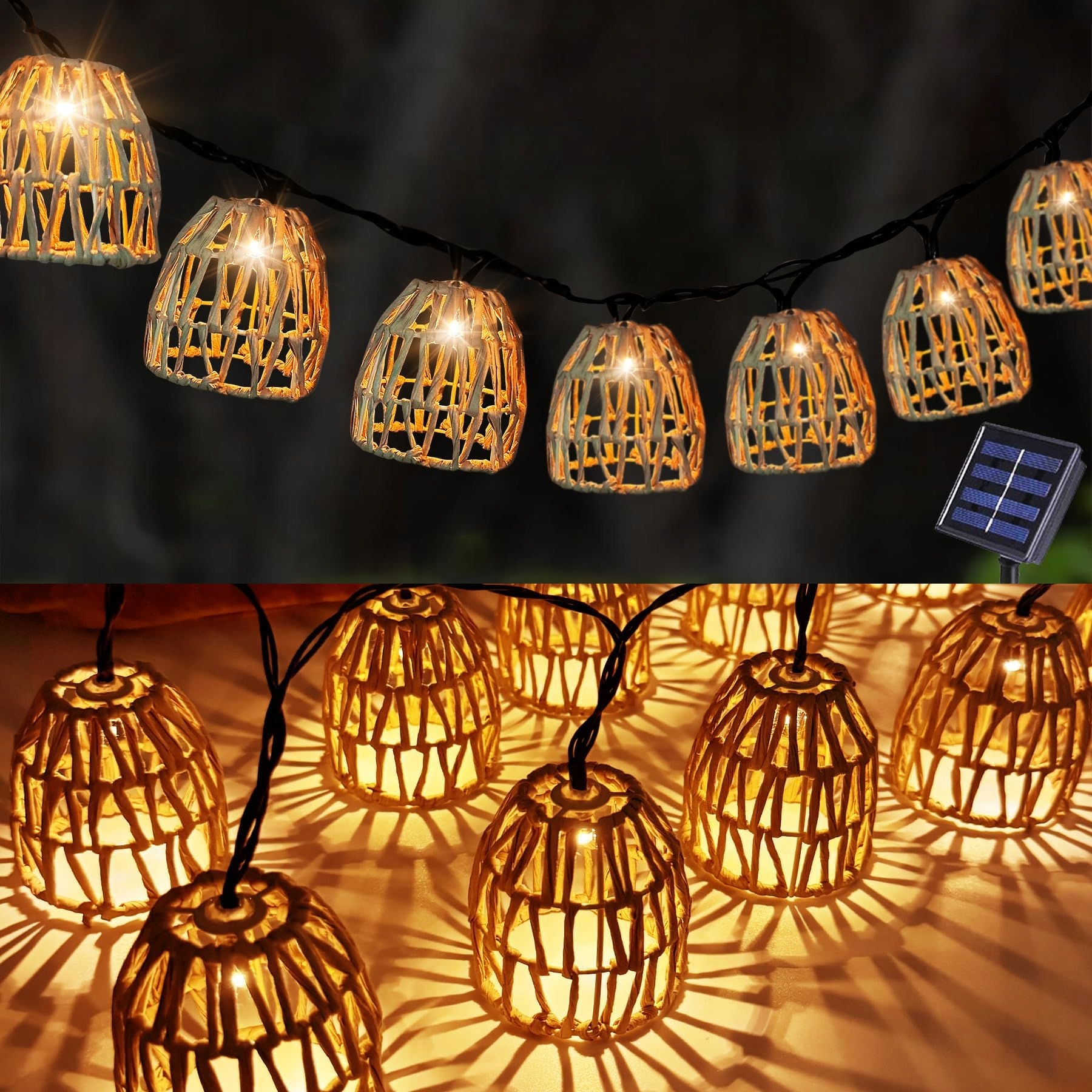 YEAHBOOM 10x LED Solar Lampjes Rotan Buiten Balkon Tuin