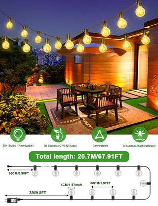 LED Lichtsnoer Buiten 20m Timer IP44 Waterdicht Balkon Tuin — miniatuur 6