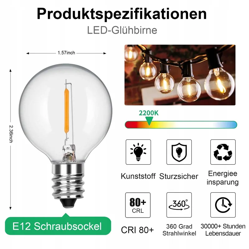 SUNSGNE G40 LED Lampen 25 Stuks Helder Terrasverlichting E12 C7 7W — foto 2