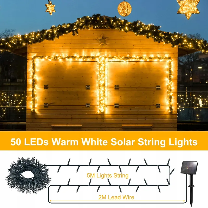 FFZZKJ Solar Lichtsnoer Buiten 100 LED 10M IP44 Waterdicht Tuin Terras — foto 4
