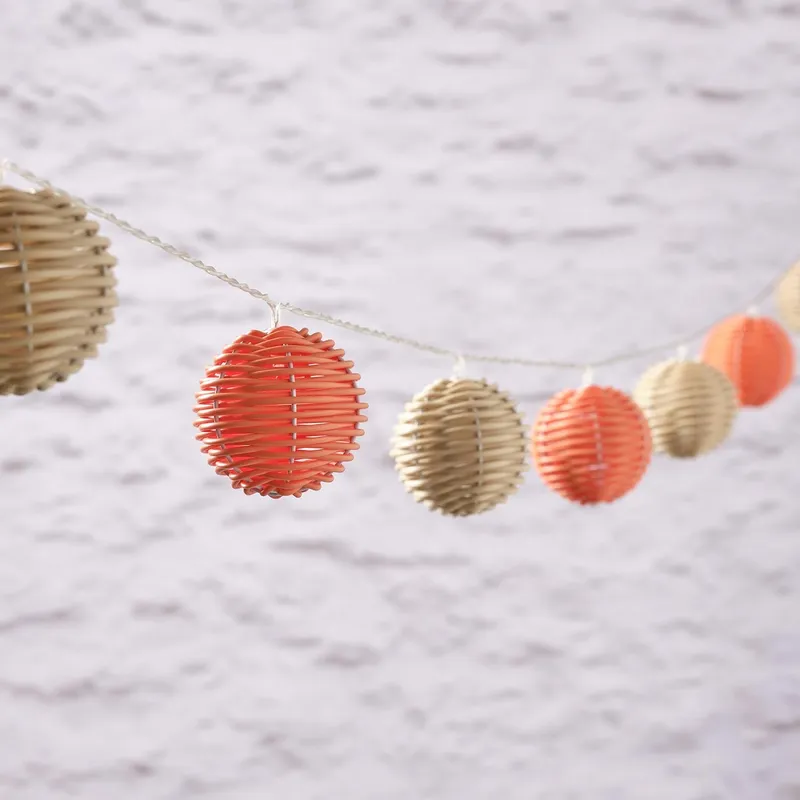 LIGHTS4FUN Solar Lichtketting Rotan 10 LED Oranje Beige Tuin Balkon — foto 3