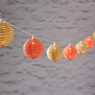 LIGHTS4FUN Solar Lichtketting Rotan 10 LED Oranje Beige Tuin Balkon — miniatuur 2