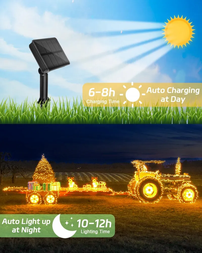 DALUGO Solar Lichtsnoer 12M 120 LED Warm Wit Tuin — foto 2