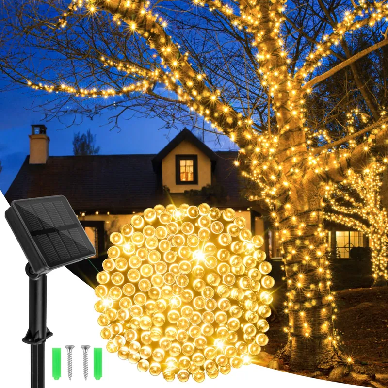 DALUGO Solar Lichtsnoer 12M 120 LED Warm Wit Tuin — foto 1