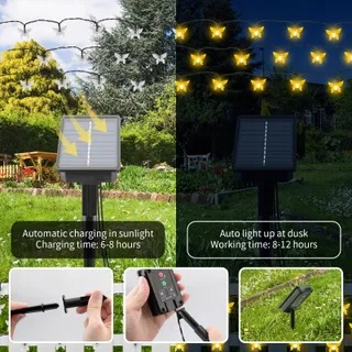 ISISYU Solar Lichtketting Vlinders 5M 20 LED Tuin Balkon Terras IP65 — miniatuur 5