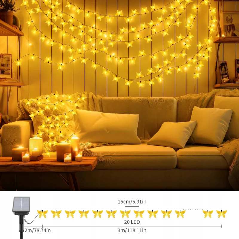 ISISYU Solar Lichtketting Vlinders 5M 20 LED Tuin Balkon Terras IP65 — foto 6