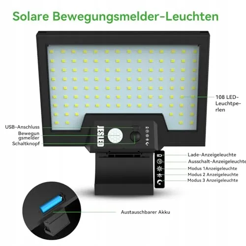 JESLED Solar LED Lampen 108LED Bewegingssensor IP65 Tuin Garage — foto 4