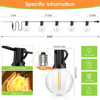 RETRO LIGHTS LED Lichtketting 30M Buiten Dimbaar Warm Wit Waterdicht — miniatuur 5