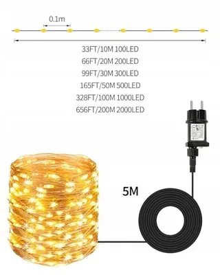 BOWFAR LED Lichtsnoer 10M 100 LED Warm Wit IP65 Waterdicht Buiten — miniatuur 7