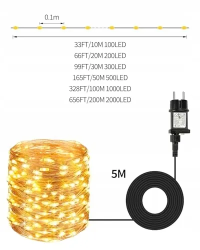 BOWFAR LED Lichtsnoer 10M 100 LED Warm Wit IP65 Waterdicht Buiten — foto 7