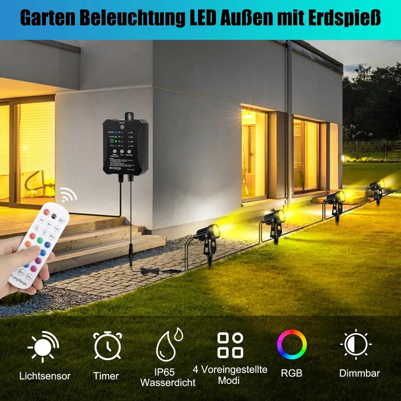 COOLWEST RGB Tuinspots met Afstandsbediening Lichtsensor IP65 24V — foto 6