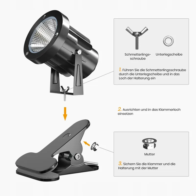 TOBE BRIGHT 6W RGB LED Klemspot Met Afstandsbediening Waterdicht — foto 7