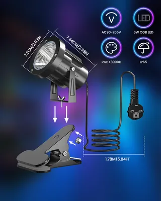 TOBE BRIGHT 6W RGB LED Klemspot Met Afstandsbediening Waterdicht — miniatuur 6
