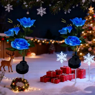 XRR Solar Tuinlampen 2 Stuks Roos LED Waterdicht Blauw — miniatuur 7
