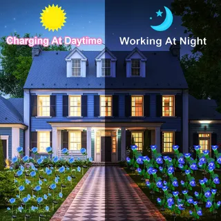 XRR Solar Tuinlampen 2 Stuks Roos LED Waterdicht Blauw — miniatuur 3