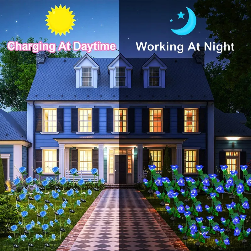 XRR Solar Tuinlampen 2 Stuks Roos LED Waterdicht Blauw — foto 3