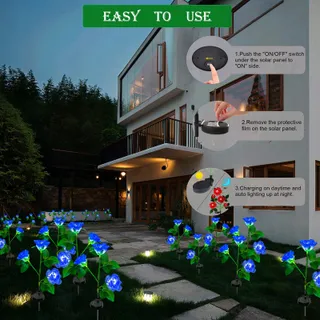 XRR Solar Tuinlampen 2 Stuks Roos LED Waterdicht Blauw — miniatuur 5