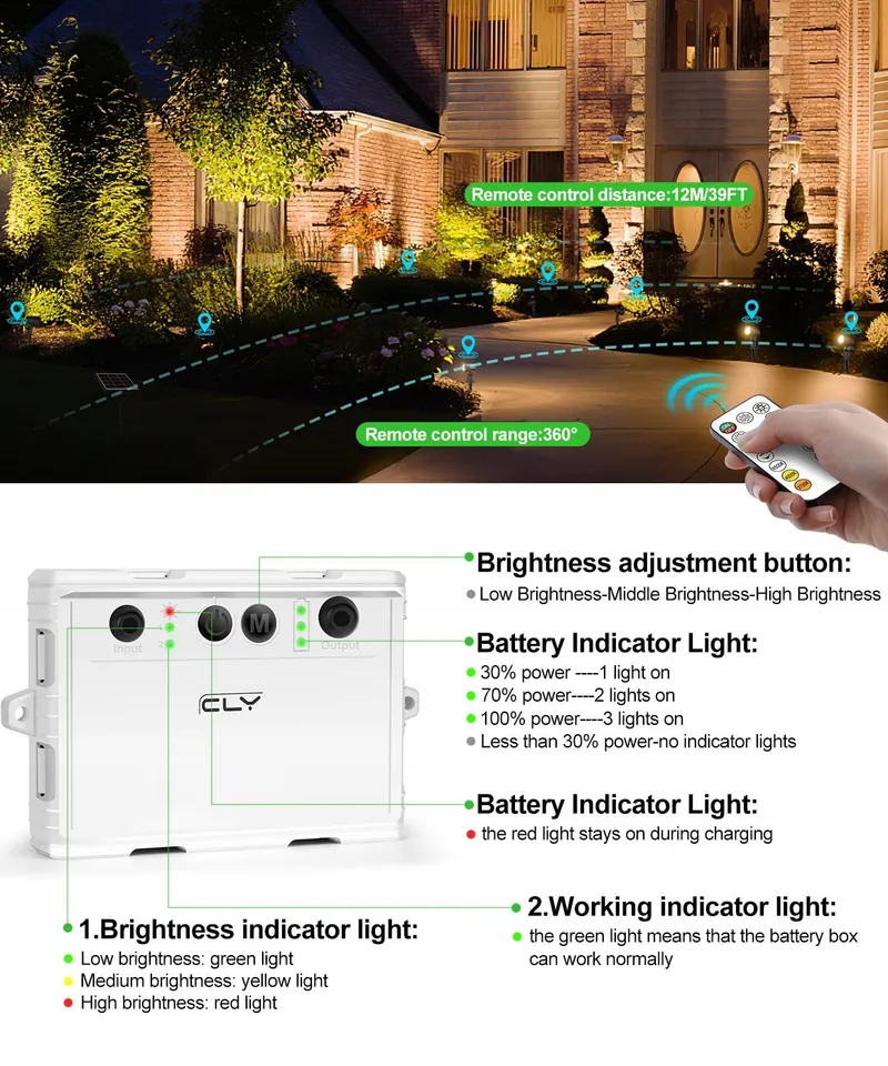 CLY Solar Tuinlamp Afstandsbediening 2 Modi 3 Standen IP66 Waterdicht — foto 6