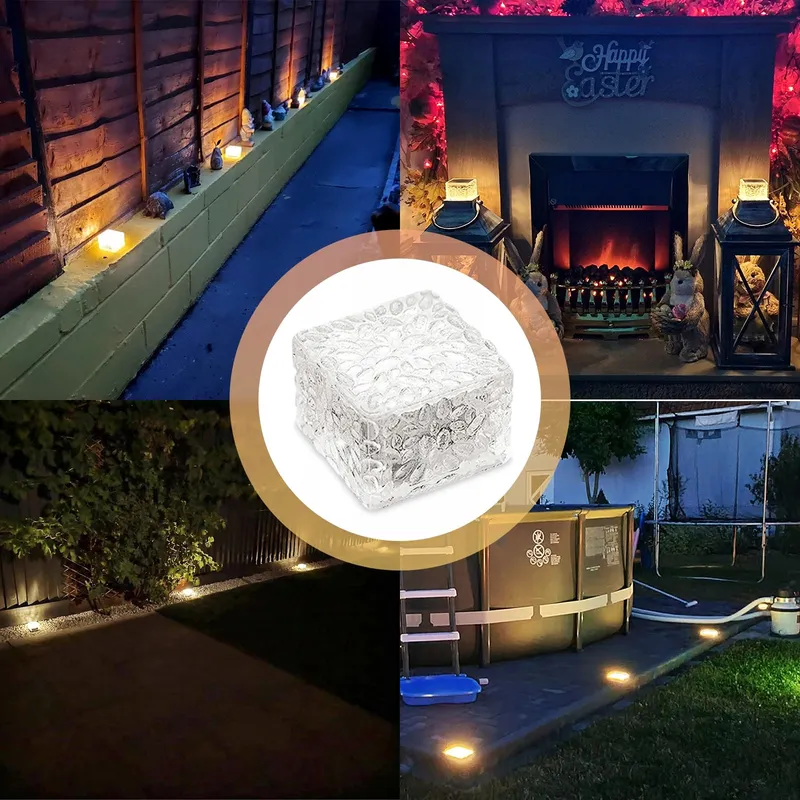 MEDOYOH Set 4 Solarlampen LED Glazen Blokjes Tuin Waterdicht — foto 6