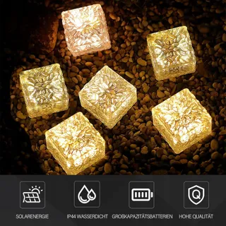 MEDOYOH Set 4 Solarlampen LED Glazen Blokjes Tuin Waterdicht — miniatuur 5