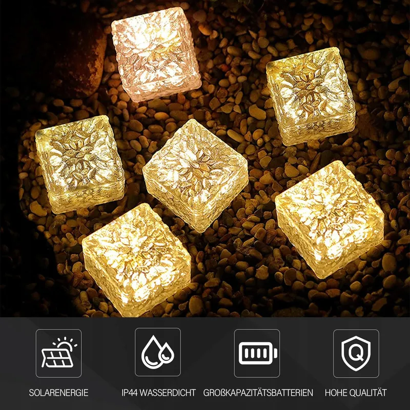 MEDOYOH Set 4 Solarlampen LED Glazen Blokjes Tuin Waterdicht — foto 5