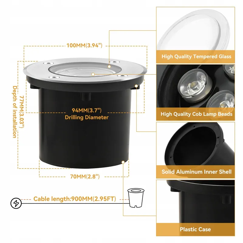 DAILYART Grondspots LED 4-Set 3W IP67 Tuin 3000K — foto 2