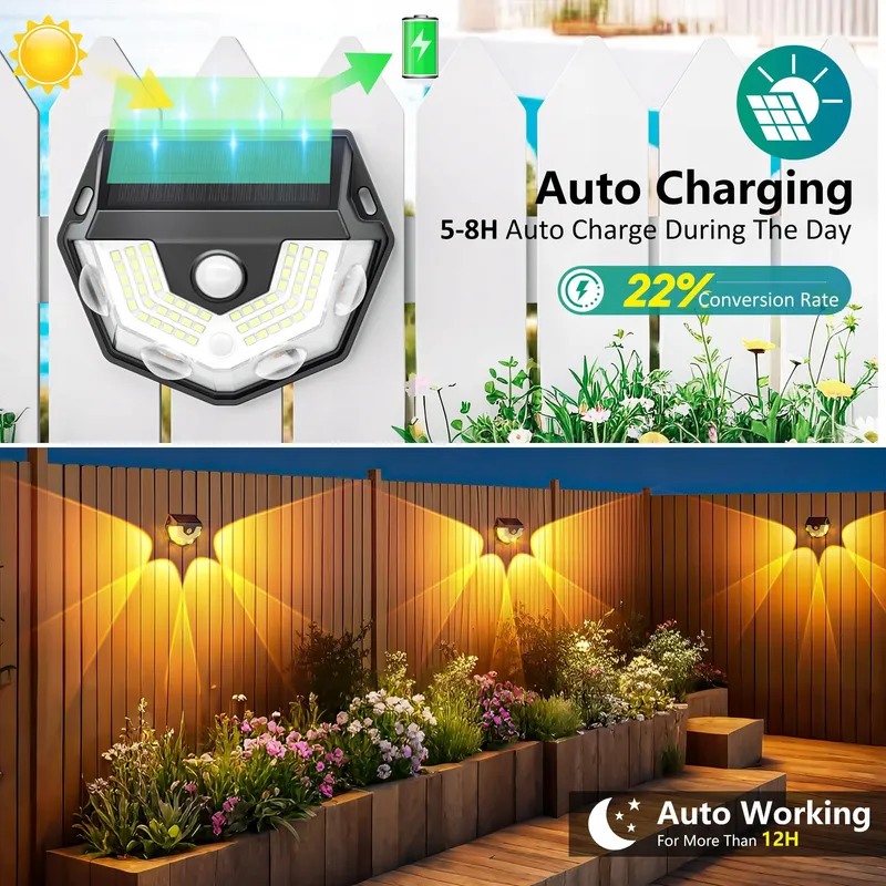 GOFFII Solar Buitenlampen met Bewegingssensor 4 Stuks IP65 Waterdicht — foto 3