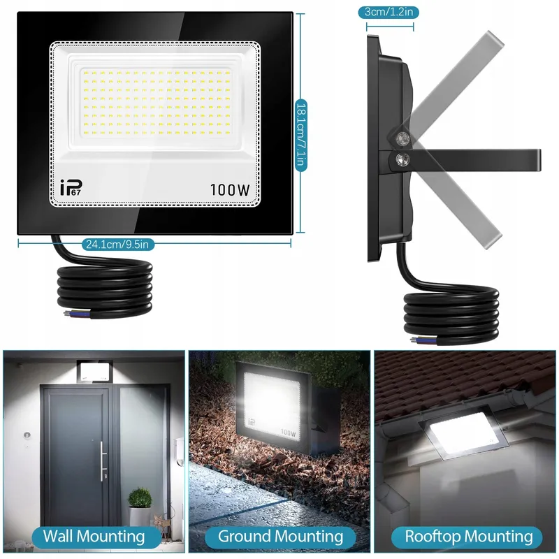 LED Schijnwerper Buiten 100W IP67 Superhel 10000LM 7000K Tuin — foto 3