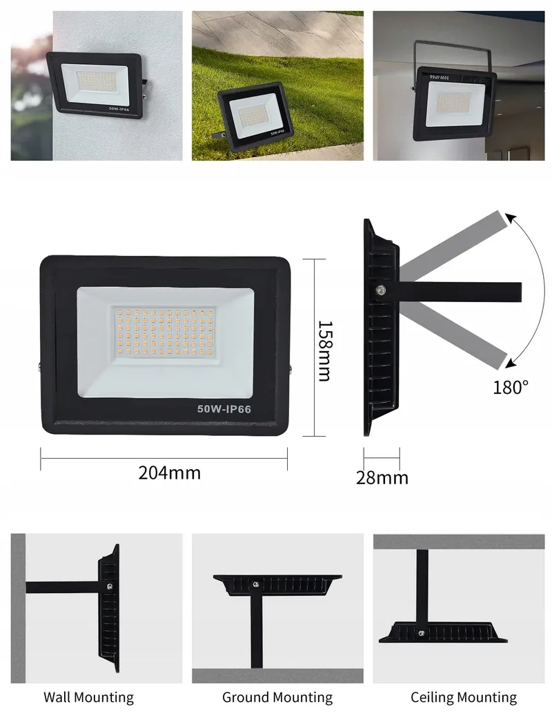 TREOIR LED Schijnwerper 50W 5000LM Warm Wit IP66 Waterdicht — foto 6