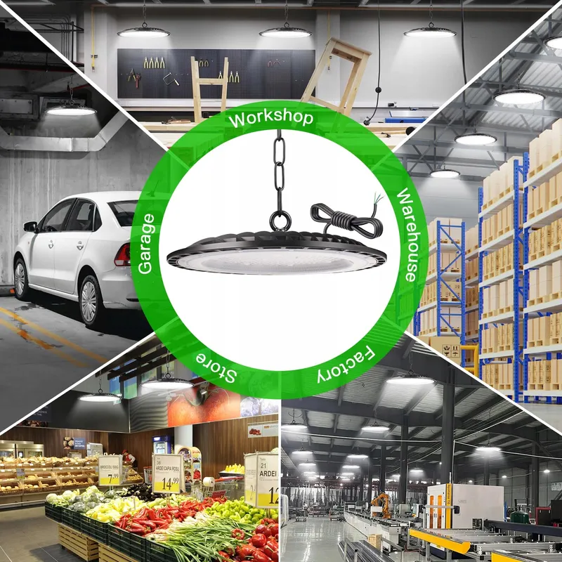 JINABLOSSY 100W UFO LED Industrielamp 6000K 10000LM IP65 Werkplaats — foto 7