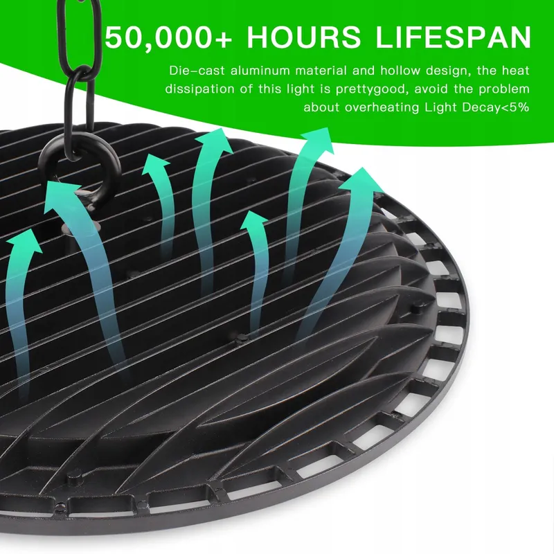 JINABLOSSY 100W UFO LED Industrielamp 6000K 10000LM IP65 Werkplaats — foto 3