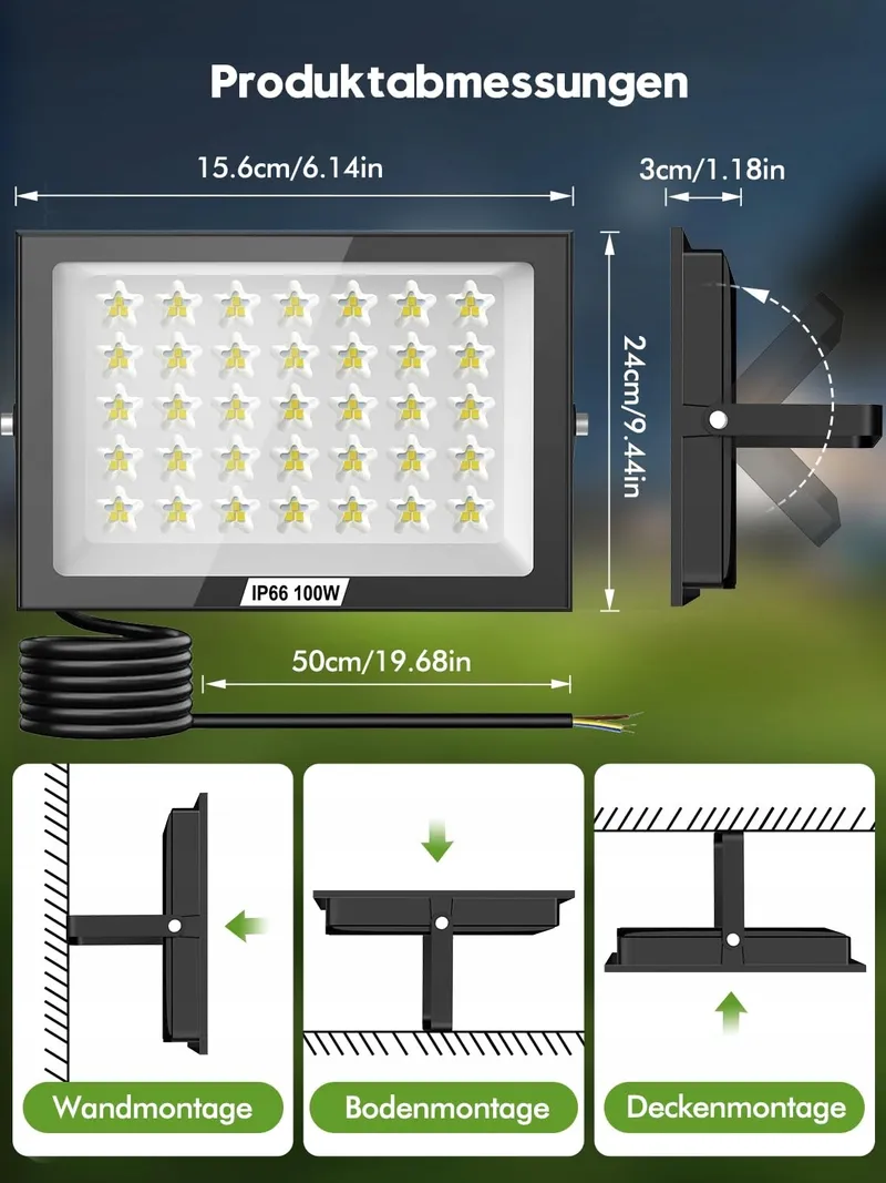 LITGLOBE LED Schijnwerper Buiten 100W 2 Stuks Superhelder IP66 Tuin — foto 6