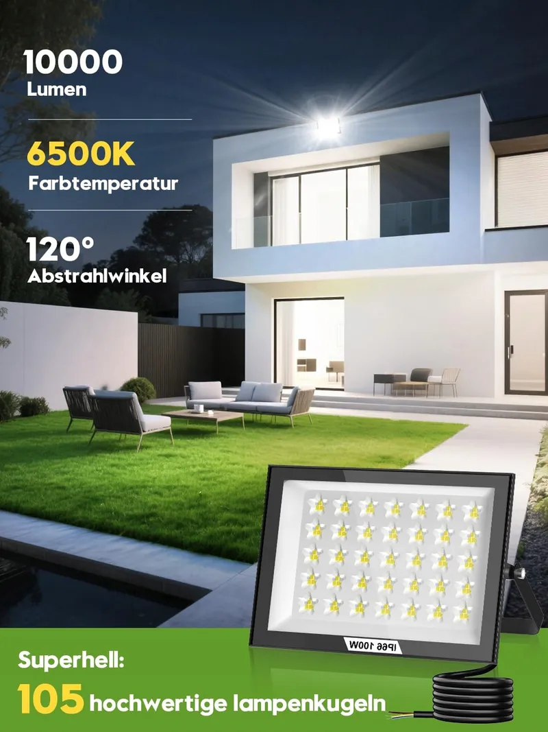 LITGLOBE LED Schijnwerper Buiten 100W 2 Stuks Superhelder IP66 Tuin — foto 2