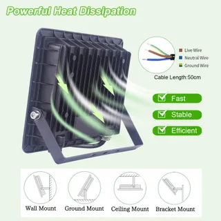 FOSINGUT 50W LED Schijnwerper Bewegingssensor 5000LM IP66 Tuin 3000K — miniatuur 4