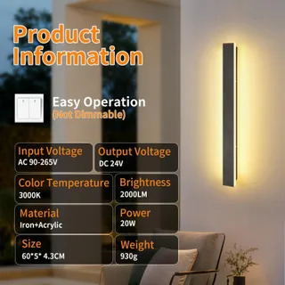 KETOM Moderne Wandlamp LED Zwart IP65 60cm — miniatuur 3