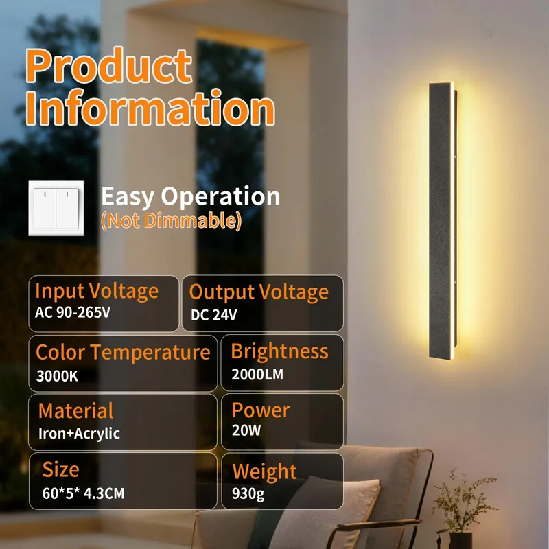 KETOM Moderne Wandlamp LED Zwart IP65 60cm — foto 3