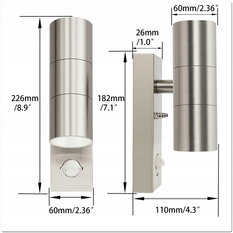 JNR LED Buitenlamp Roestvrij Staal Bewegingsmelder IP54 2x5W GU10 3000K — foto 2