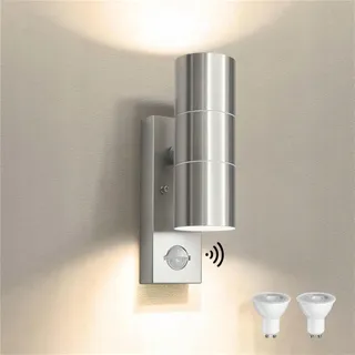 JNR LED Buitenlamp Roestvrij Staal Bewegingsmelder IP54 2x5W GU10 3000K — miniatuur 1