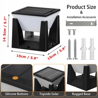 ACMHNC Solar Paalverlichting Zwart IP65 3000K Oprit Patio — miniatuur 6