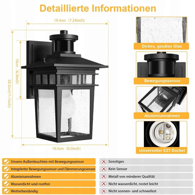 APOTO Buitenlamp Bewegingsmelder E27 Waterdicht LED — foto 5